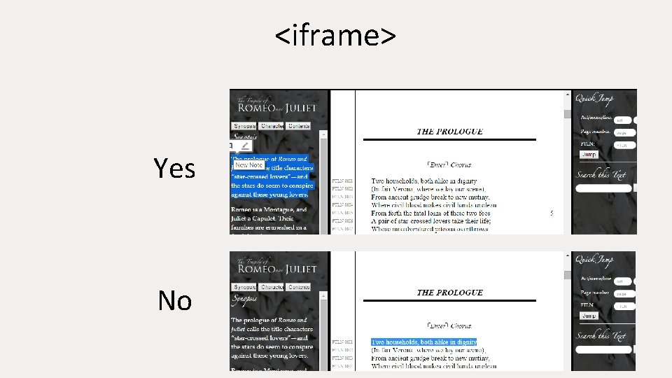 <iframe> Yes No 