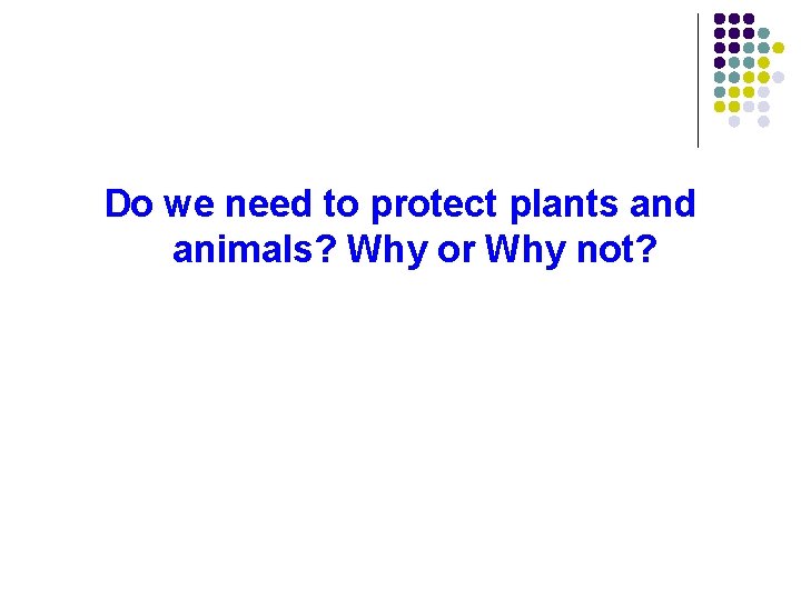 Do we need to protect plants and animals? Why or Why not? 