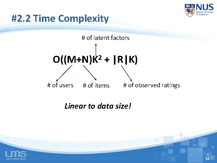 #2. 2 Time Complexity # of latent factors O((M+N)K 2 + |R|K) # of #2. 2 Time Complexity # of latent factors O((M+N)K 2 + |R|K) # of