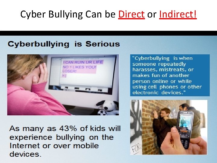 Cyber Bullying Can be Direct or Indirect! 6 