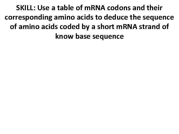SKILL: Use a table of m. RNA codons and their corresponding amino acids to
