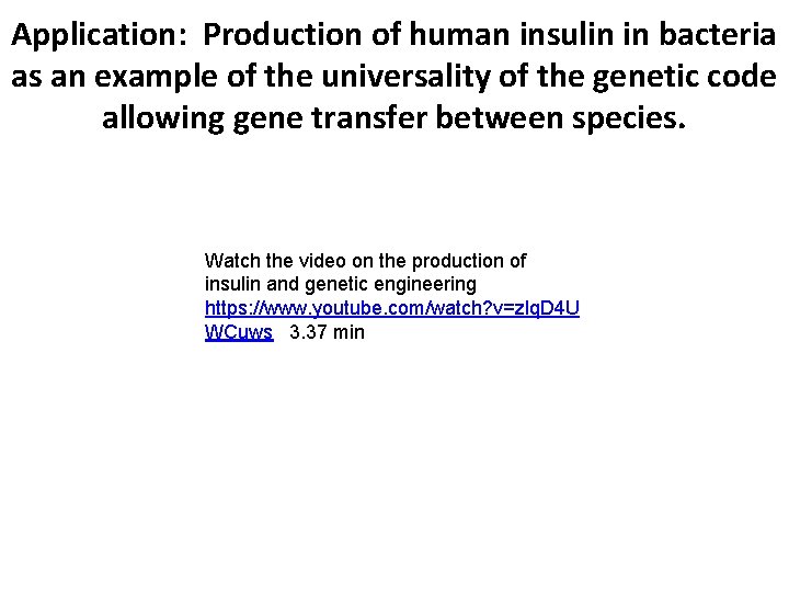 Application: Production of human insulin in bacteria as an example of the universality of