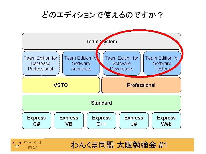 どのエディションで使えるのですか？ Team System Team Edition for Database Professional Team Edition for Software Architects Team