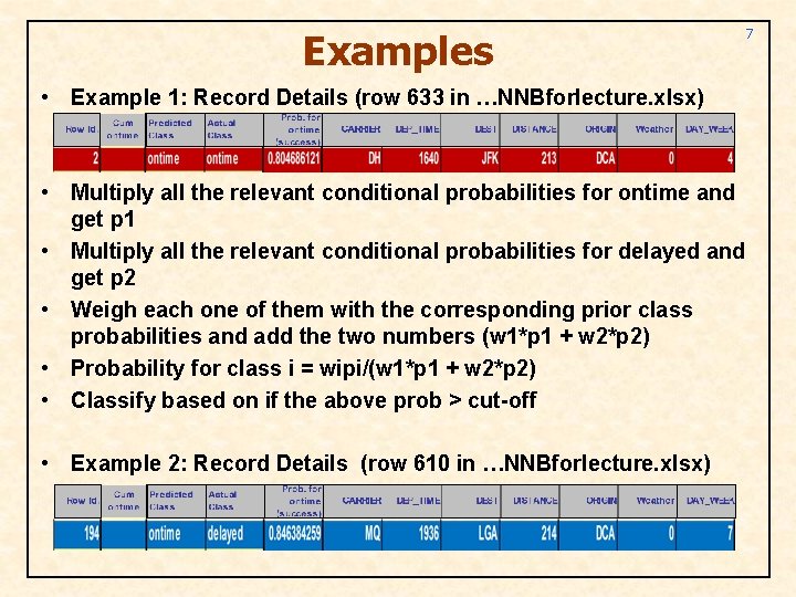 Examples • Example 1: Record Details (row 633 in …NNBforlecture. xlsx) • Multiply all