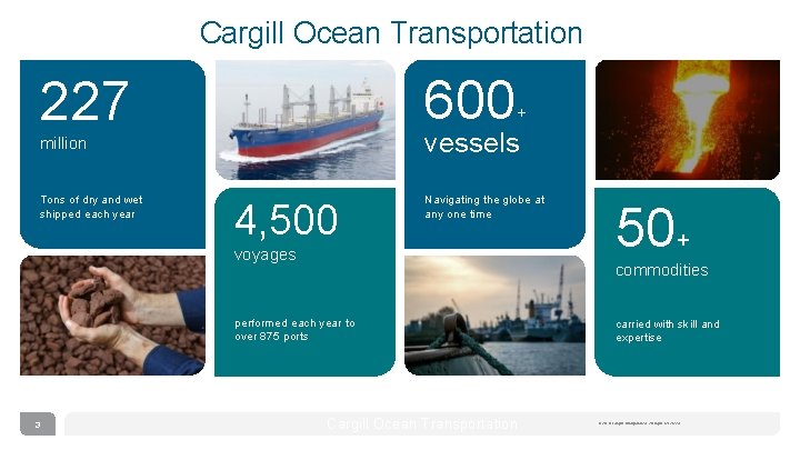 Cargill Ocean Transportation 600 227 3 + million vessels Tons of dry and wet
