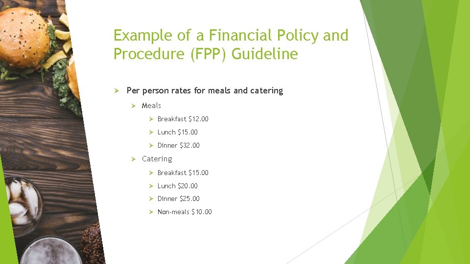 Example of a Financial Policy and Procedure (FPP) Guideline Ø Per person rates for