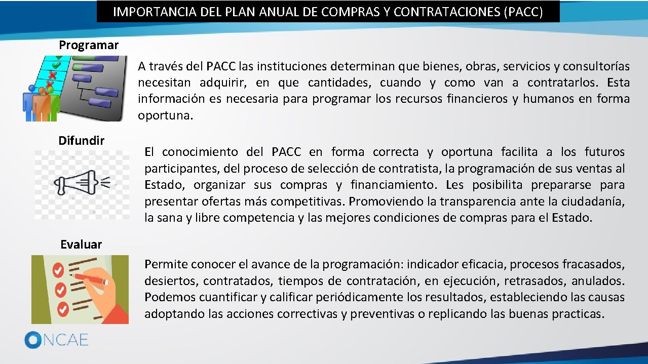 IMPORTANCIA DEL PLAN ANUAL DE COMPRAS Y CONTRATACIONES (PACC) Programar A través del PACC