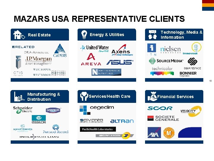 MAZARS USA REPRESENTATIVE CLIENTS Real Estate Energy & Utilities Technology, Media & Information 10