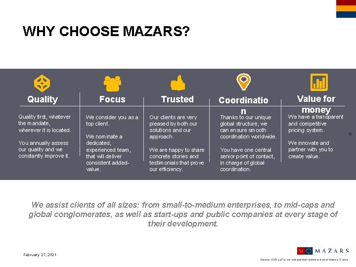 WHY CHOOSE MAZARS? Quality first, whatever the mandate, wherever it is located. You annually