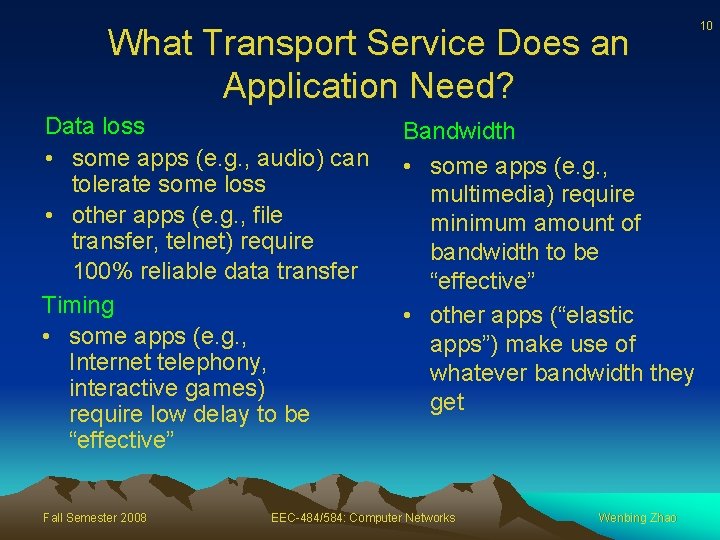 What Transport Service Does an Application Need? Data loss • some apps (e. g.