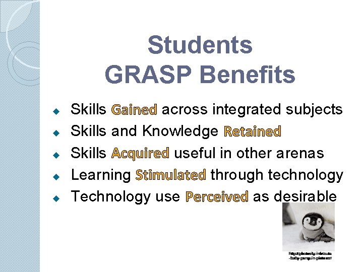 Students GRASP Benefits Skills Gained across integrated subjects Skills and Knowledge Retained Skills Acquired Students GRASP Benefits Skills Gained across integrated subjects Skills and Knowledge Retained Skills Acquired