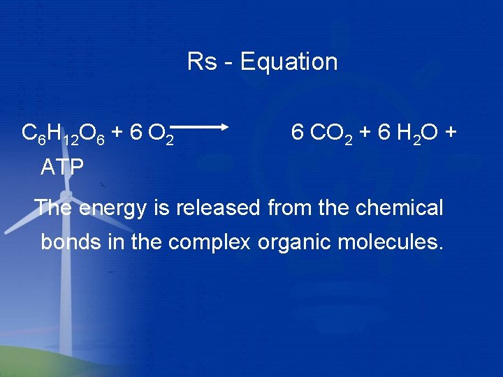 Rs - Equation C 6 H 12 O 6 + 6 O 2 6