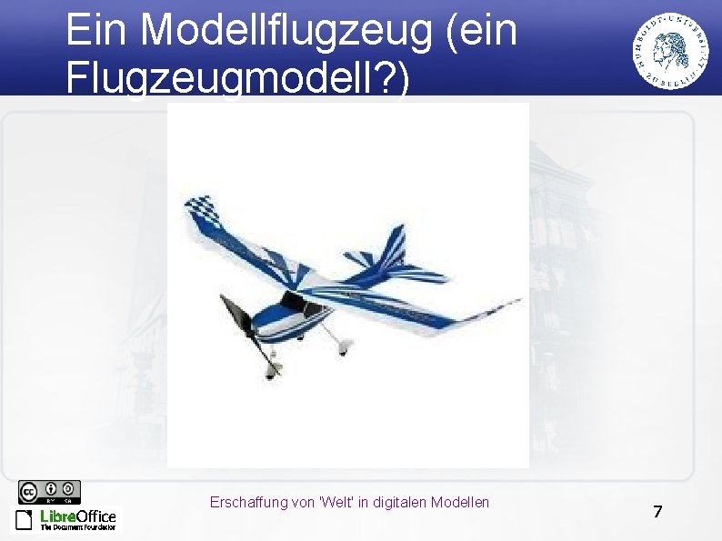 Ein Modellflugzeug (ein Flugzeugmodell? ) Erschaffung von 'Welt' in digitalen Modellen 7 