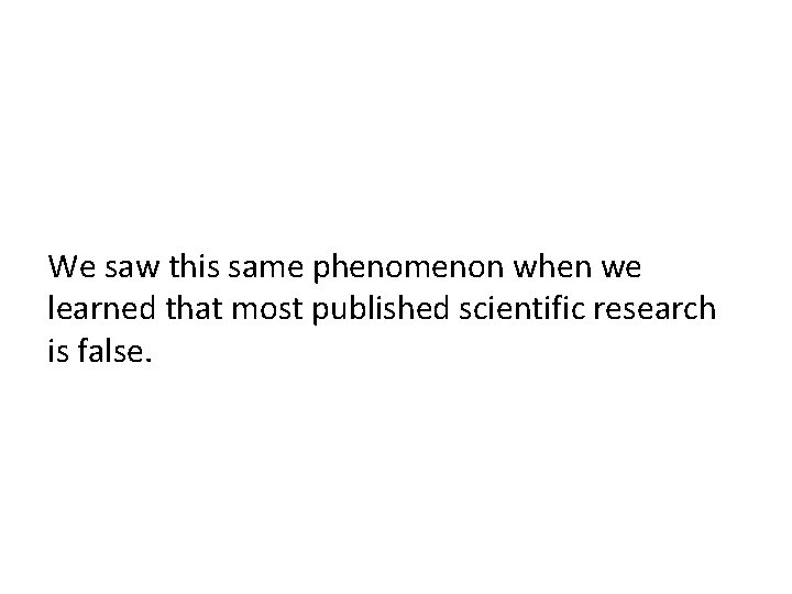 We saw this same phenomenon when we learned that most published scientific research is
