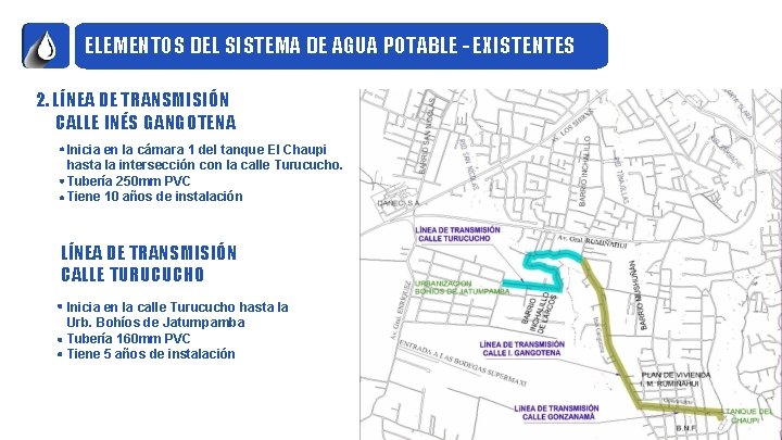 ELEMENTOS DEL SISTEMA DE AGUA POTABLE - EXISTENTES 2. LÍNEA DE TRANSMISIÓN CALLE INÉS