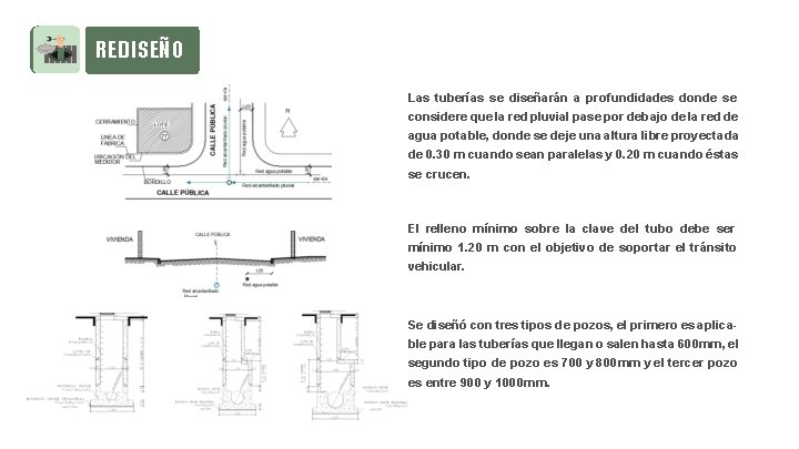 REDISEÑO Las tuberías se diseñarán a profundidades donde se considere que la red pluvial