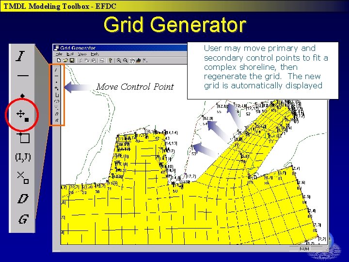 TMDL Modeling Toolbox - EFDC Grid Generator Move Control Point User may move primary