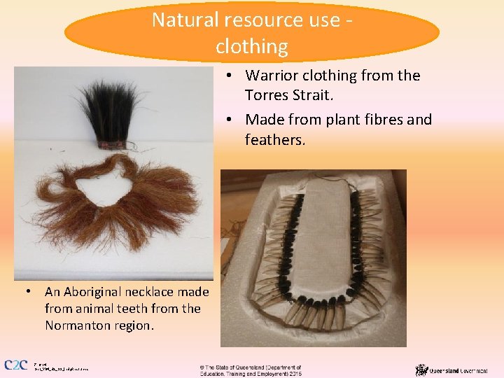 Natural resource use clothing • Warrior clothing from the Torres Strait. • Made from