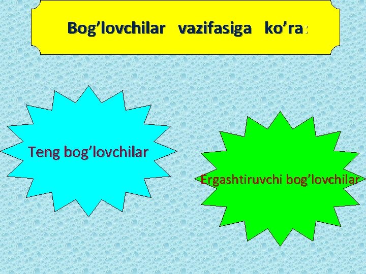 Bog’lovchilar vazifasiga ko’ra: Teng bog’lovchilar Ergashtiruvchi bog’lovchilar 