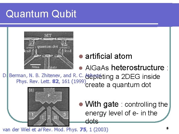 Quantum Qubit l artificial l atom Al. Ga. As heterostructure : D. Berman, N.