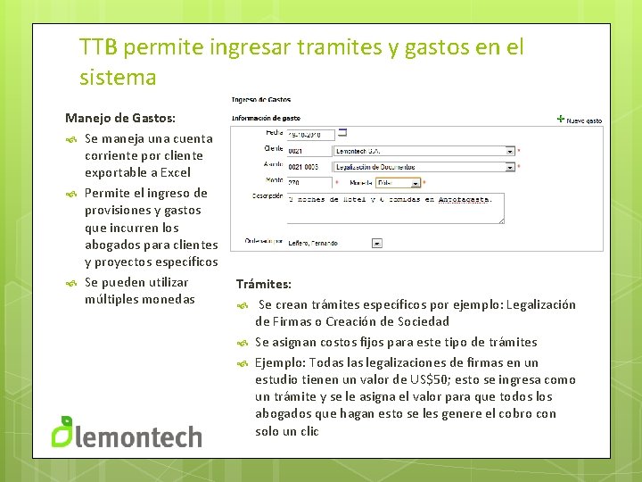 TTB permite ingresar tramites y gastos en el sistema Manejo de Gastos: Se maneja