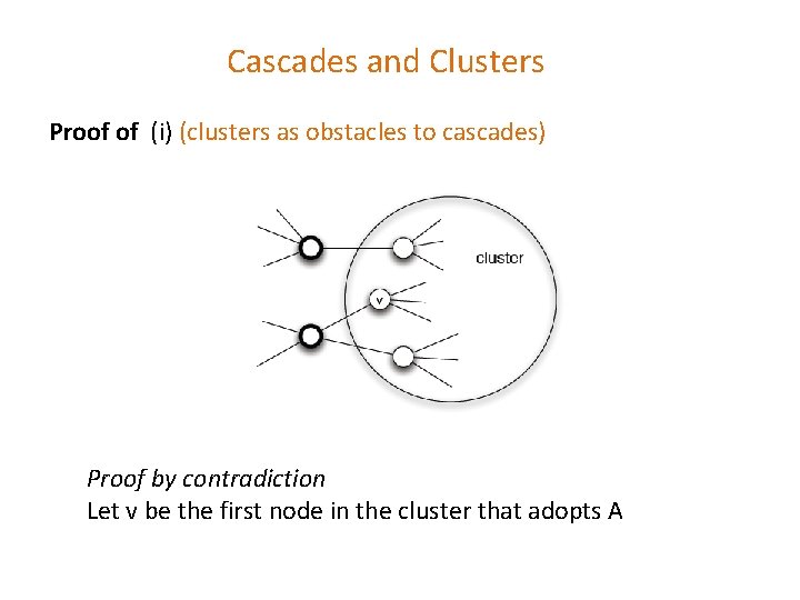 Cascades and Clusters Proof of (i) (clusters as obstacles to cascades) Proof by contradiction