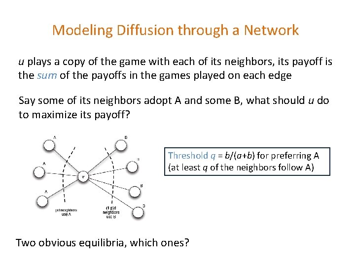 Modeling Diffusion through a Network u plays a copy of the game with each