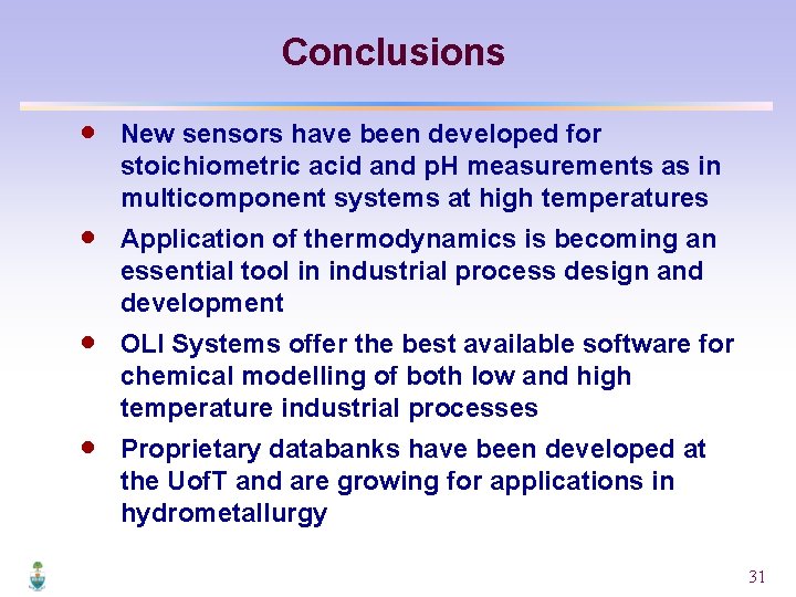 Conclusions · New sensors have been developed for stoichiometric acid and p. H measurements