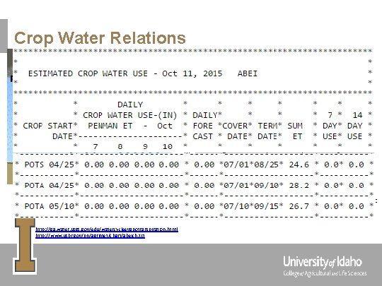 Crop Water Relations • ETr = transpiration + evaporation • ETc = ETr *