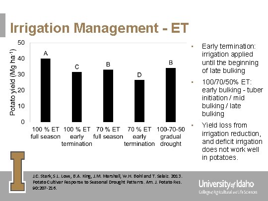 Irrigation Management - ET J. C. Stark, S. L. Love, B. A. King, J.