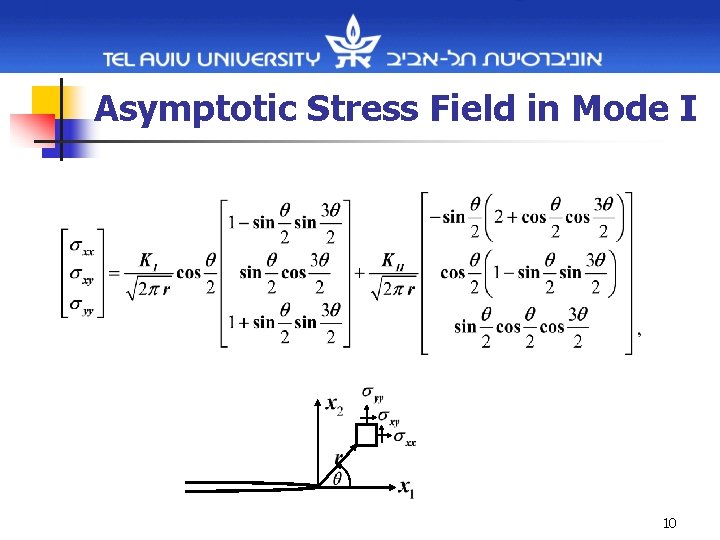 Asymptotic Stress Field in Mode I 10 