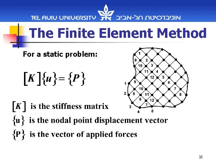 The Finite Element Method For a static problem: 16 