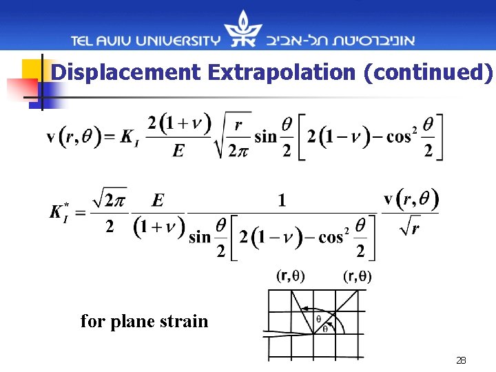 Displacement Extrapolation (continued) for plane strain 28 