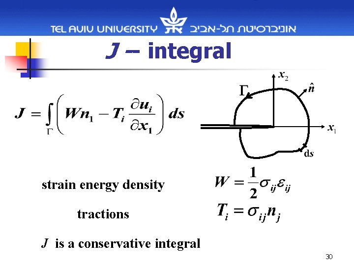 J -- integral strain energy density tractions J is a conservative integral 30 