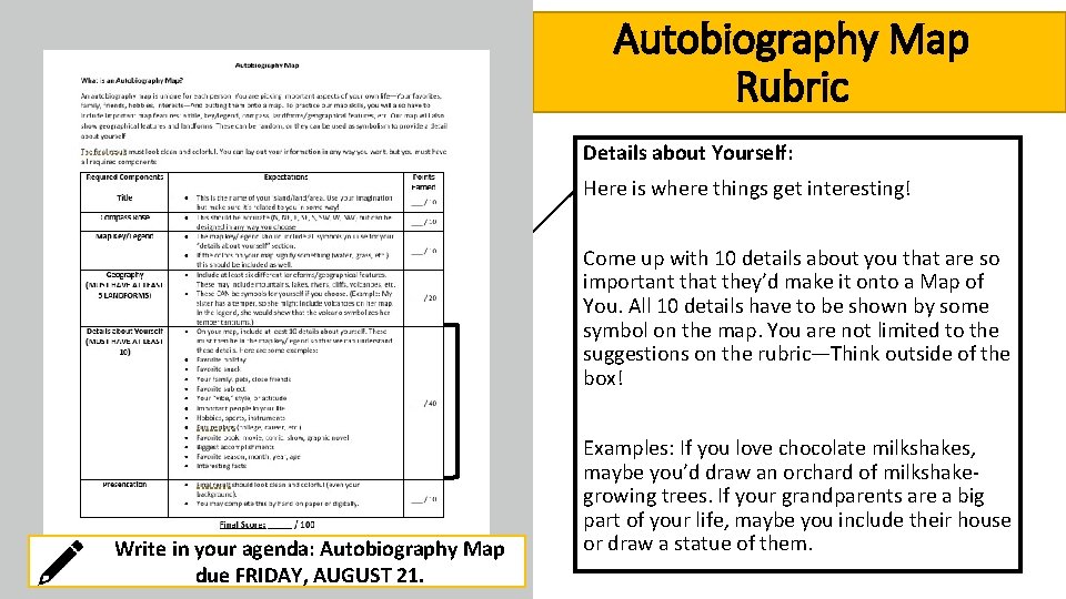 Autobiography Map Rubric Details about Yourself: Here is where things get interesting! Come up