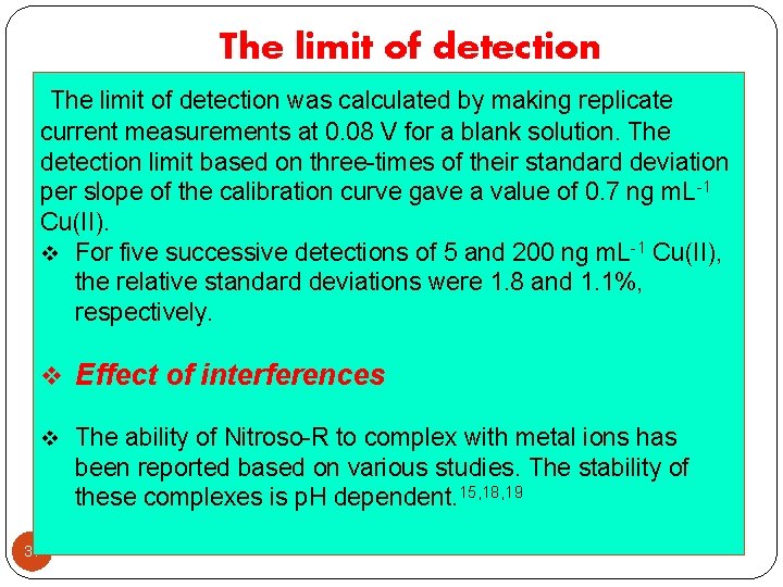 The limit of detection was calculated by making replicate current measurements at 0. 08