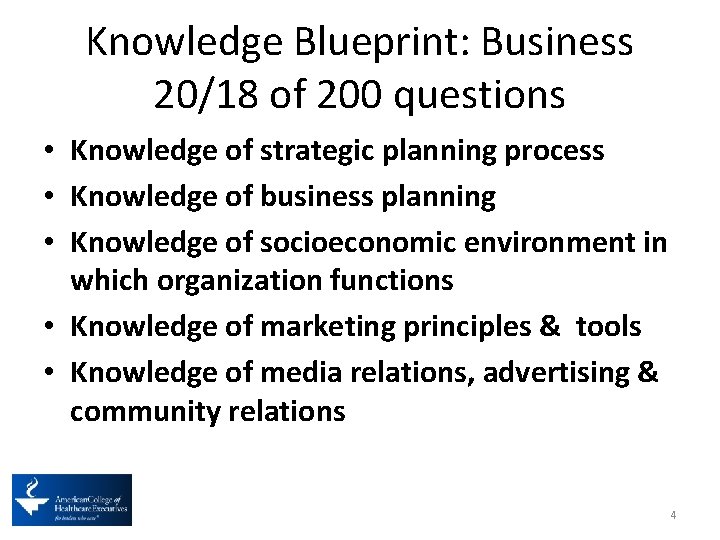 Knowledge Blueprint: Business 20/18 of 200 questions • Knowledge of strategic planning process •