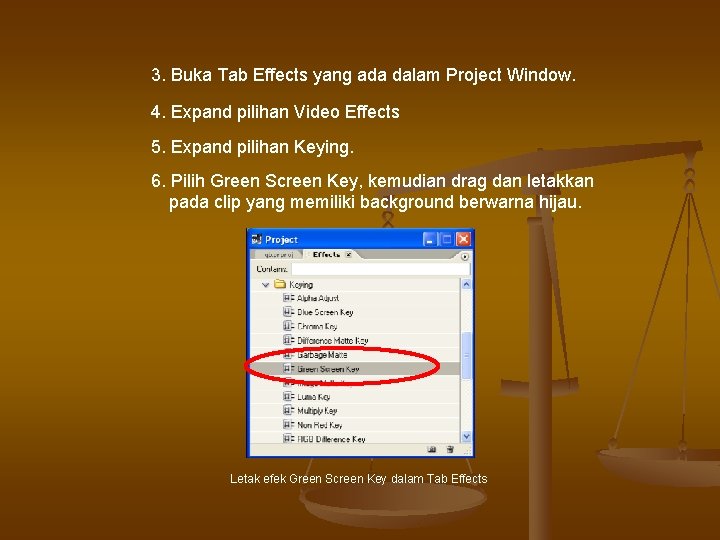 3. Buka Tab Effects yang ada dalam Project Window. 4. Expand pilihan Video Effects