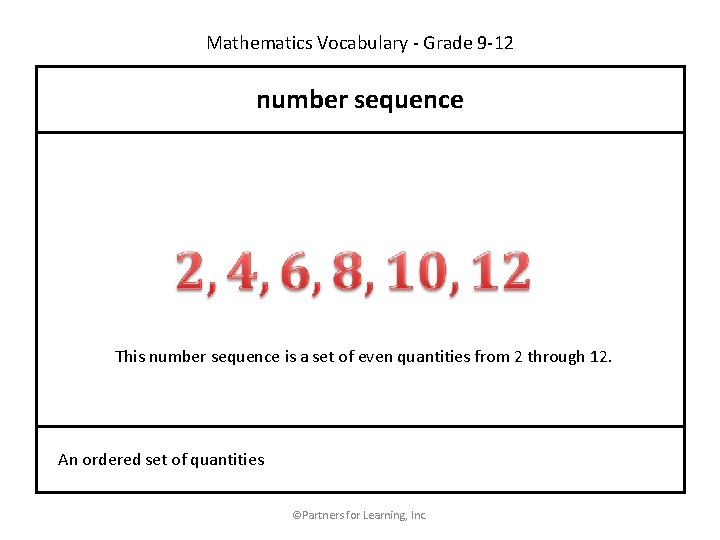 Mathematics Vocabulary - Grade 9 -12 number sequence This number sequence is a set