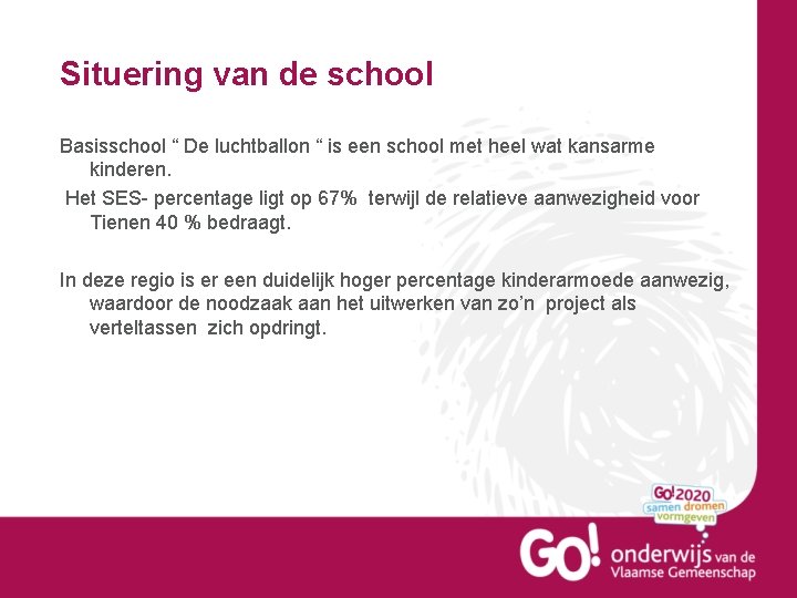 Situering van de school Basisschool “ De luchtballon “ is een school met heel