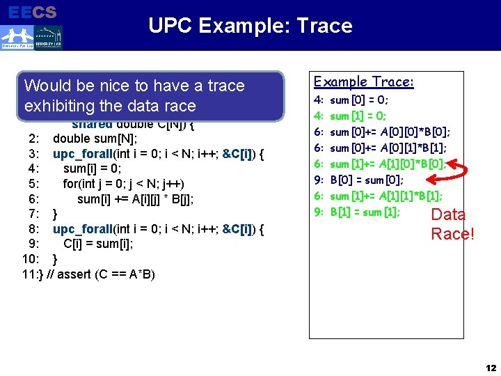 EECS Electrical Engineering and Computer Sciences UPC Example: Trace BERKELEY PAR LAB Would be
