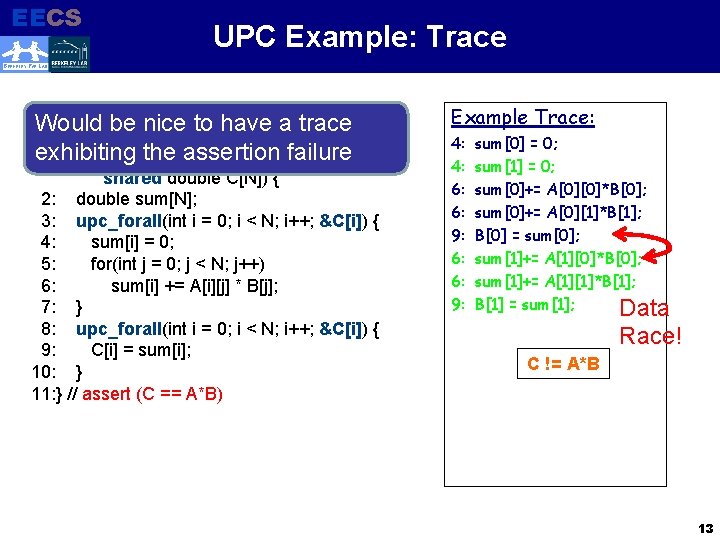 EECS Electrical Engineering and Computer Sciences UPC Example: Trace BERKELEY PAR LAB Would be