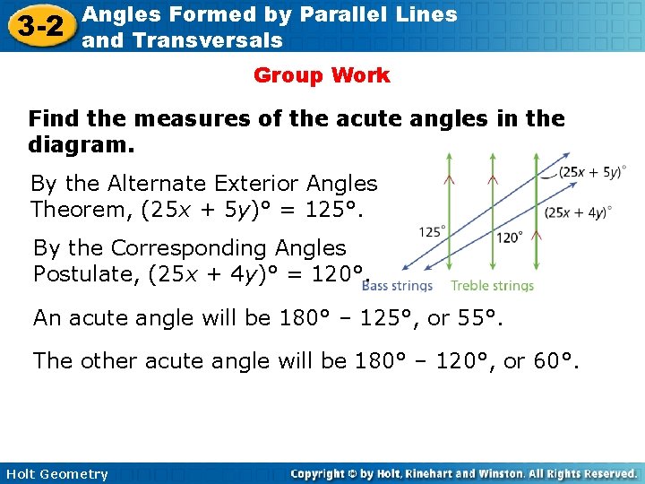 3 -2 Angles Formed by Parallel Lines and Transversals Group Work Find the measures 3 -2 Angles Formed by Parallel Lines and Transversals Group Work Find the measures