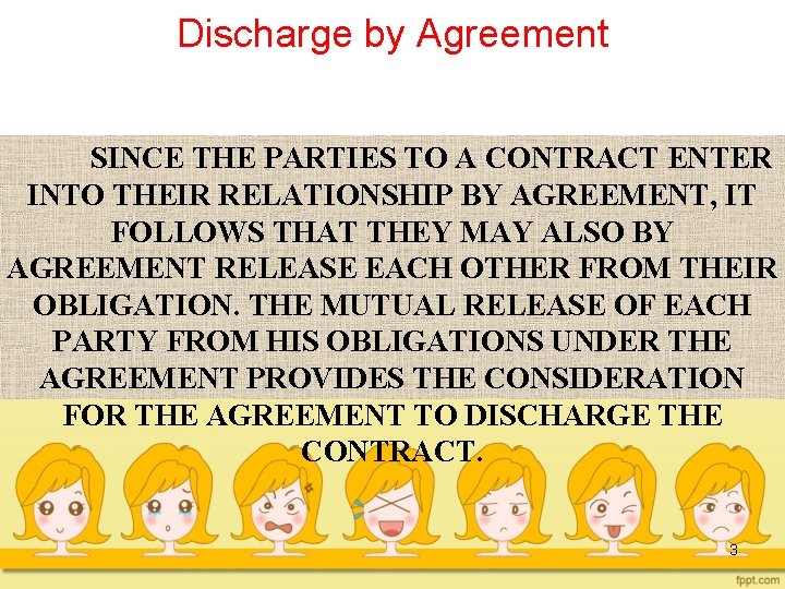 Discharge by Agreement SINCE THE PARTIES TO A CONTRACT ENTER INTO THEIR RELATIONSHIP BY
