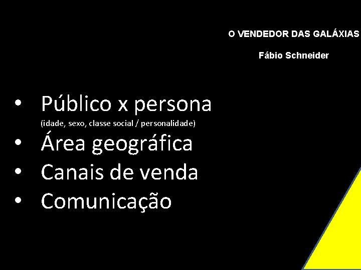 O VENDEDOR DAS GALÁXIAS Fábio Schneider • Público x persona (idade, sexo, classe social