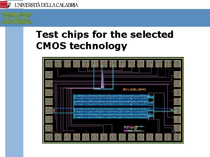 Test chips for the selected CMOS technology 
