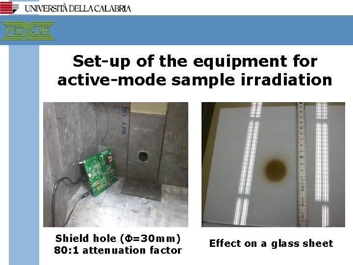 Set-up of the equipment for active-mode sample irradiation Shield hole (F=30 mm) 80: 1