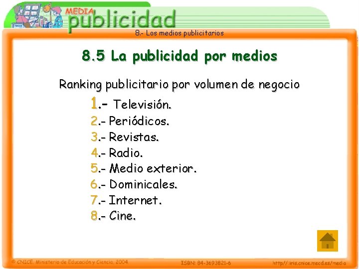 8. - Los medios publicitarios 8. 5 La publicidad por medios Ranking publicitario por