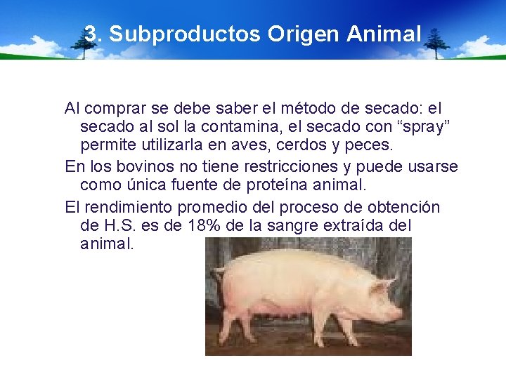 3. Subproductos Origen Animal Al comprar se debe saber el método de secado: el