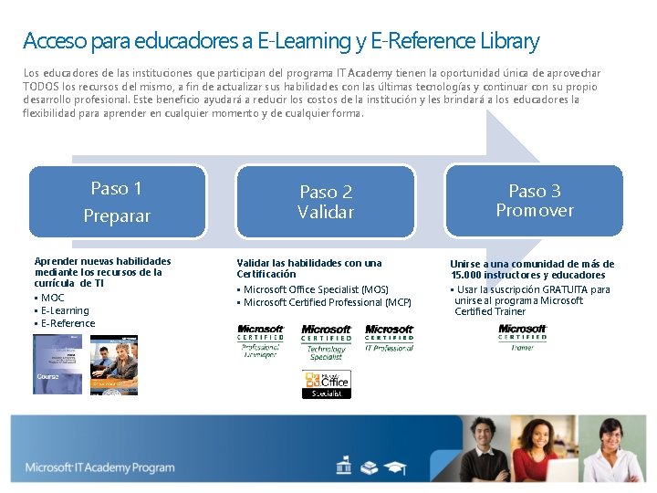 Acceso para educadores a E‐Learning y E‐Reference Library Los educadores de las instituciones que